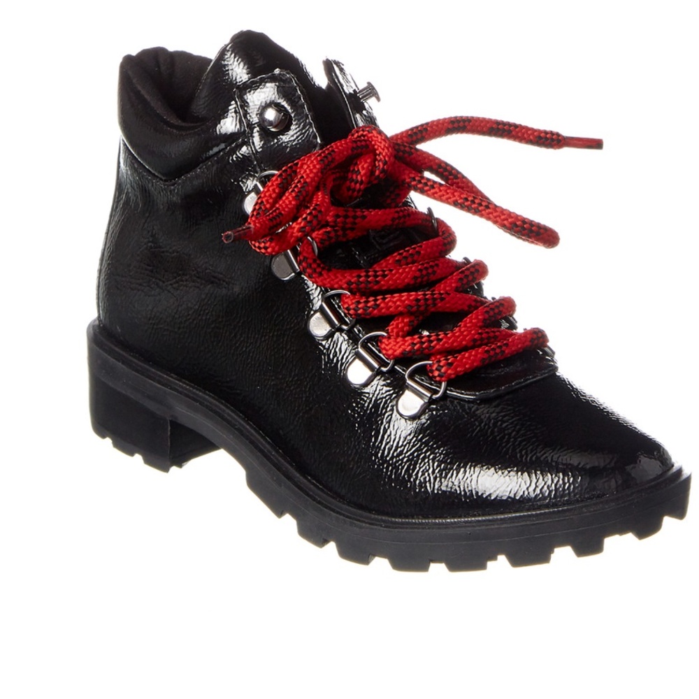 NEW Schutz Niceia Patent Leather Hiking Ankle Boot Black Red